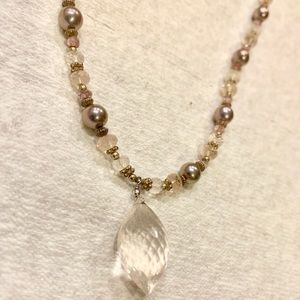 Handmade Pink and Clear Gemstone Necklace